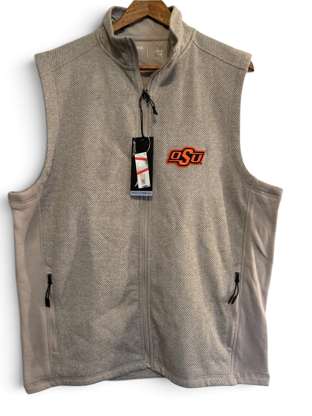 New OSU Oklahoma State Antigua Course Full-Zip Sleeve Vest Golf Size Large